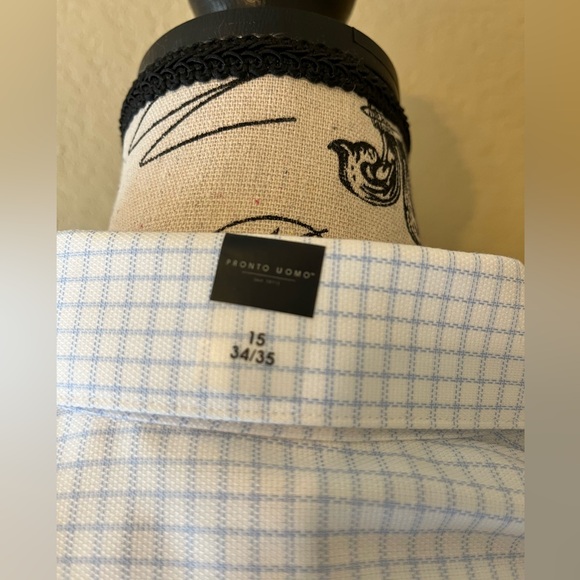 NWT Pronto Uomo size 15 34/35 Non-Iron Blue & White Dress Shirt Men’s Warehouse - Picture 6 of 7